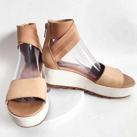 Sorel Sandals Size 8 Tan Wedge Heel Platform Cross Ankle Strap Open Toe Cameron - Picture 7 of 12